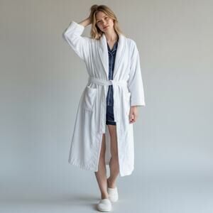 Victoria's Secret Cotton Belted Robe Y2K Women's Sz M/L White Comfy Bride Chic